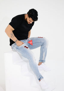 Jeans OiO Soft Blue & Red Stones Model 9085